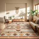 Western Rugs for Living Room, Non Slip Rustic Rug for Bedroom Dining Table Kitchen, Washable Aesthetic Area Rugs for Home Decor, 4ft x 6ft, Warm Beige