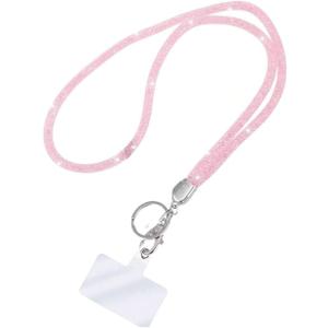 Fashion 31.5" Sparkle Crystal Neck Lanyard,Exclusive Bling ID Badge Holder,Rhinestone Work Name Card Holder,Bonus (1PC) (Pink)