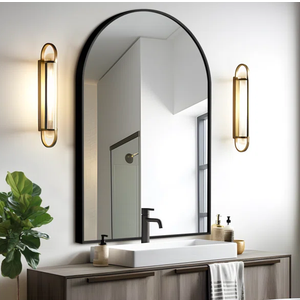 Arch Wall Mirror 36"x24" Large Brass Bathroom Mirror Metal Frame Mirrors for Wall, Decoration Vanity Living RoomBedroom Entryway Black