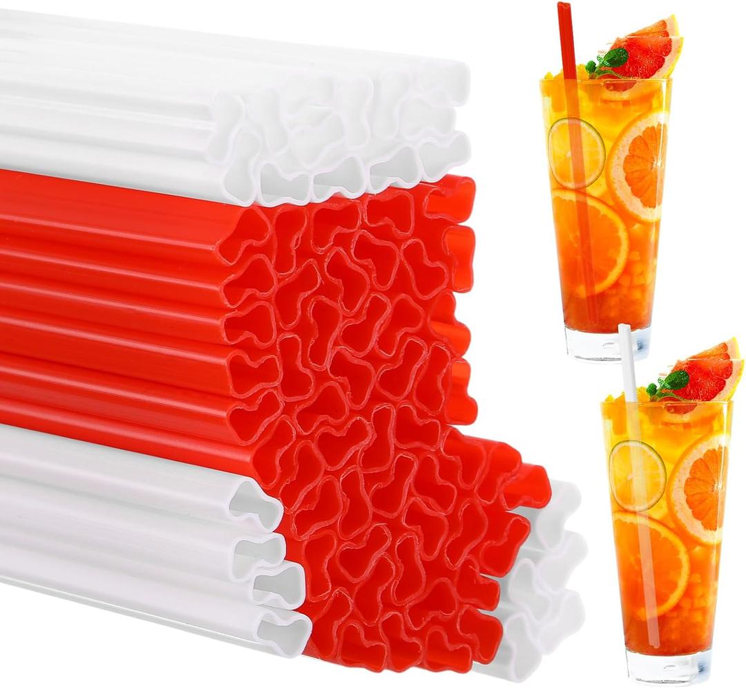 100 Pcs Christmas Stocking Shaped Plastic Straws Disposable Drinking Straw Bulk for Cocktail Xmas Party Birthday Party Supplies (Red,White)