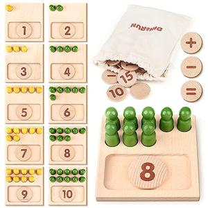 DINORUN Educational Toys for 3 4 5 Year Old Boy Girls Gifts - Preschool Learning Math and Numbers for Toddler 3+ - Math Manipulatives for Kids 3-6 - Montessori Wooden Counting Peg Board Materials