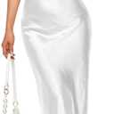 Women's Spaghetti Strap Midi Satin Silk Dresses Slip Cowl Neck Party Cocktail Evening Sexy Dress (Small, White)