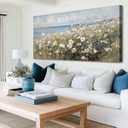 Beach Flowers Large Canvas Wall Art, 3d Textured Landscape Wildflowers Painting, Coastal Floral Artwork, Meadow with Flowers Picture Print for Bedroom Living Room Office Farmhouse Decor, 20"x40"