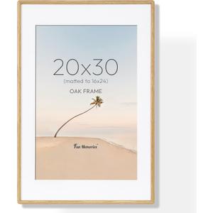 20x30 Picture Frame with HD Tempered Glass, USA-Sourced Oak Wood Photo Frame Matted to 16x24, Rounded Corner 20 x 30 Wooden Frames, Vertical or Horizontal Wall Display Poster & Art Prints