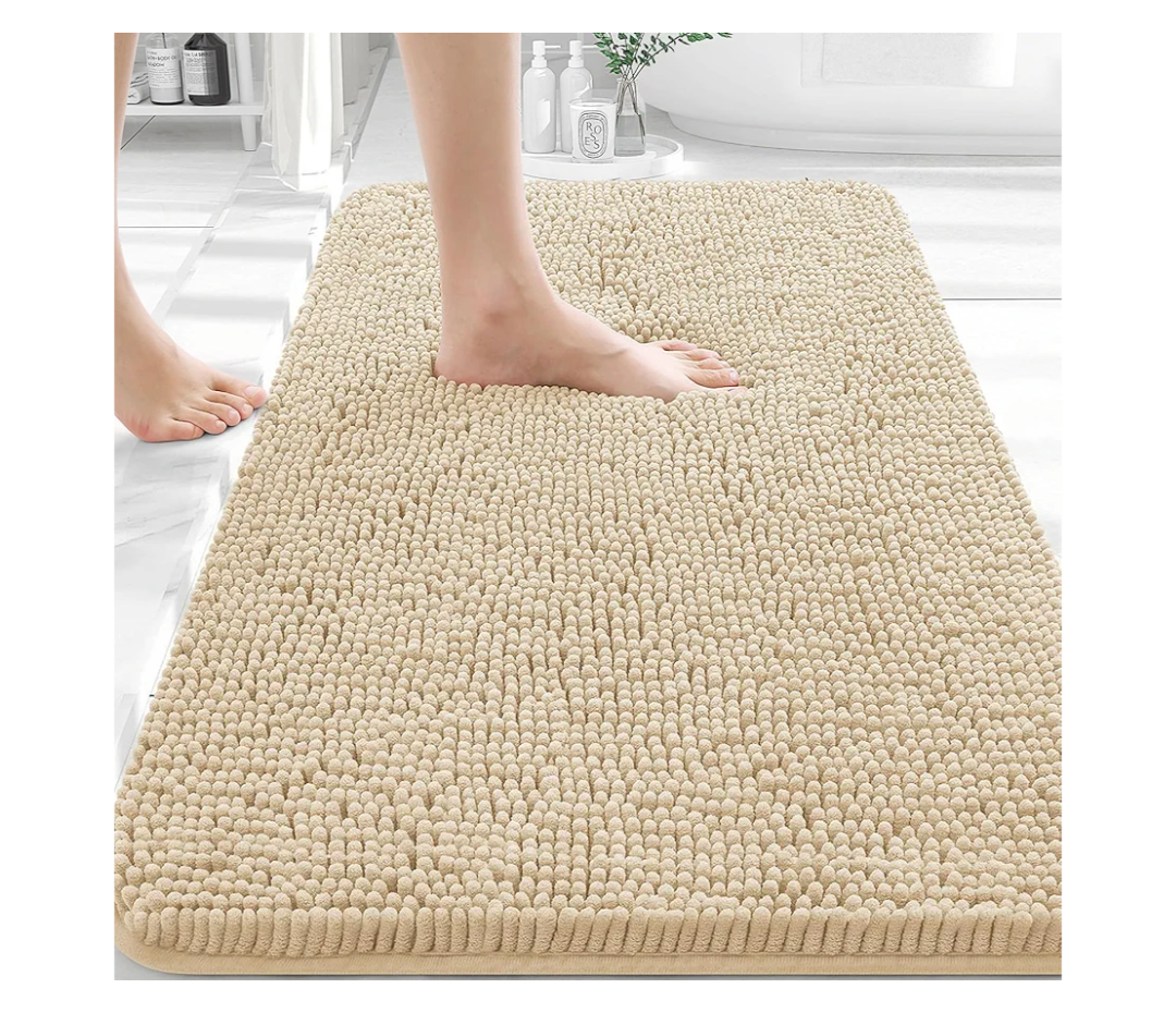 OLANLY Bathroom Rugs 30x20, Extra Soft Absorbent Chenille Bath Rugs, Rubber Backing Quick Dry, Machine Washable Bath Mats for Bathroom Floor, Tub and Shower, Home Decor Accessories, Beige