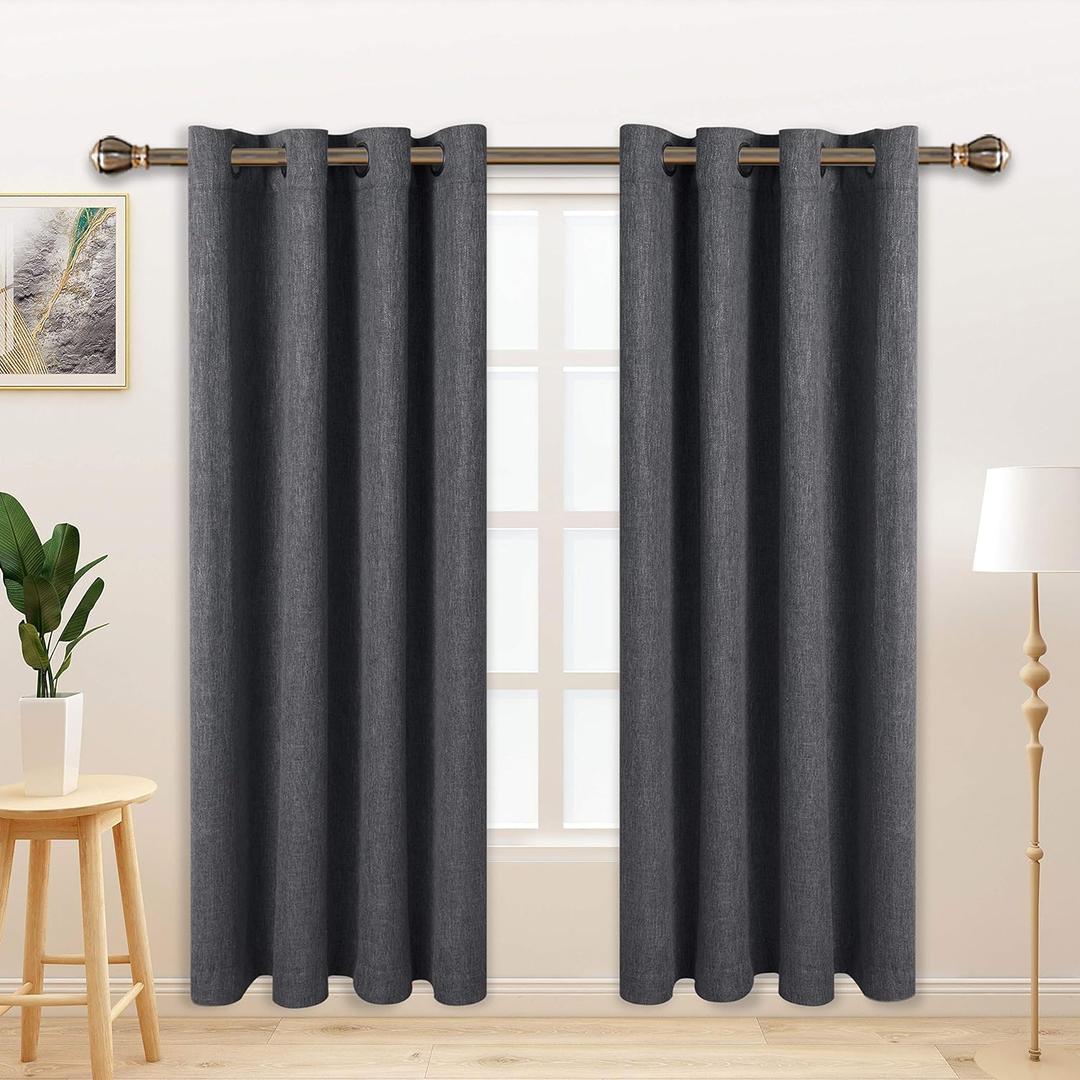 LORDTEX Linen Look Textured Blackout Curtains with Thermal Insulated Liner - Heavy Thick Grommet Window Drapes for Bedroom, 50 x 95 Inches, Grey, Set of 2 Panels