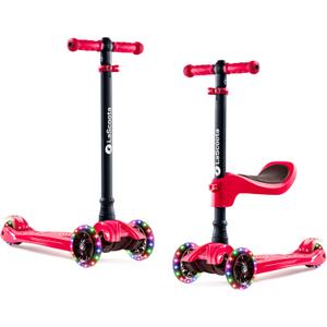 Lascoota 2-in-1 Kids Kick Scooter with Seat, 3 Wheel Scooter, Red