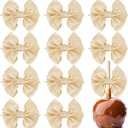 AIMUDI Champagne Satin Ribbon Twist Tie Bows for Treat Bags 3.5" Bows for Crafts Champagne Ribbon Wedding Premade Bows for Cake Pops Candy Apple Goodies Favors Bridal Shower Decor -24 Counts