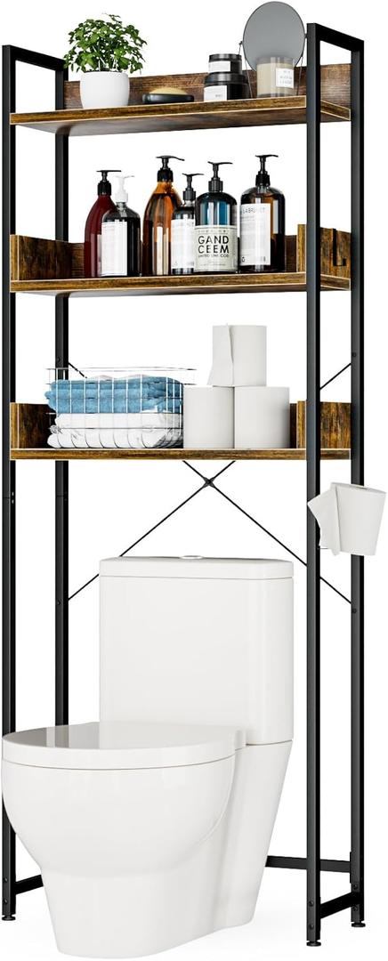 OTK Over-The-Toilet Storage, 3 Tier Bathroom Organizer Shelf, Freestanding Space Saver with Toilet Paper Holder, Multifunctional Over The Toilet Rack, Vintage