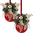 Amyhill 2 Pcs 13.8'' Large Red Christmas Ball Ornament for Porch Front Door