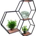 Admired By Nature 3 Tier Floating Shelves Wall Mount Shelf, Farmhouse Shelf for Wall Decor, Display Shelf, Hexagon, Honeycomb Rustic Wood Wall Mounted Organizer for Home Decor, 1 Unit