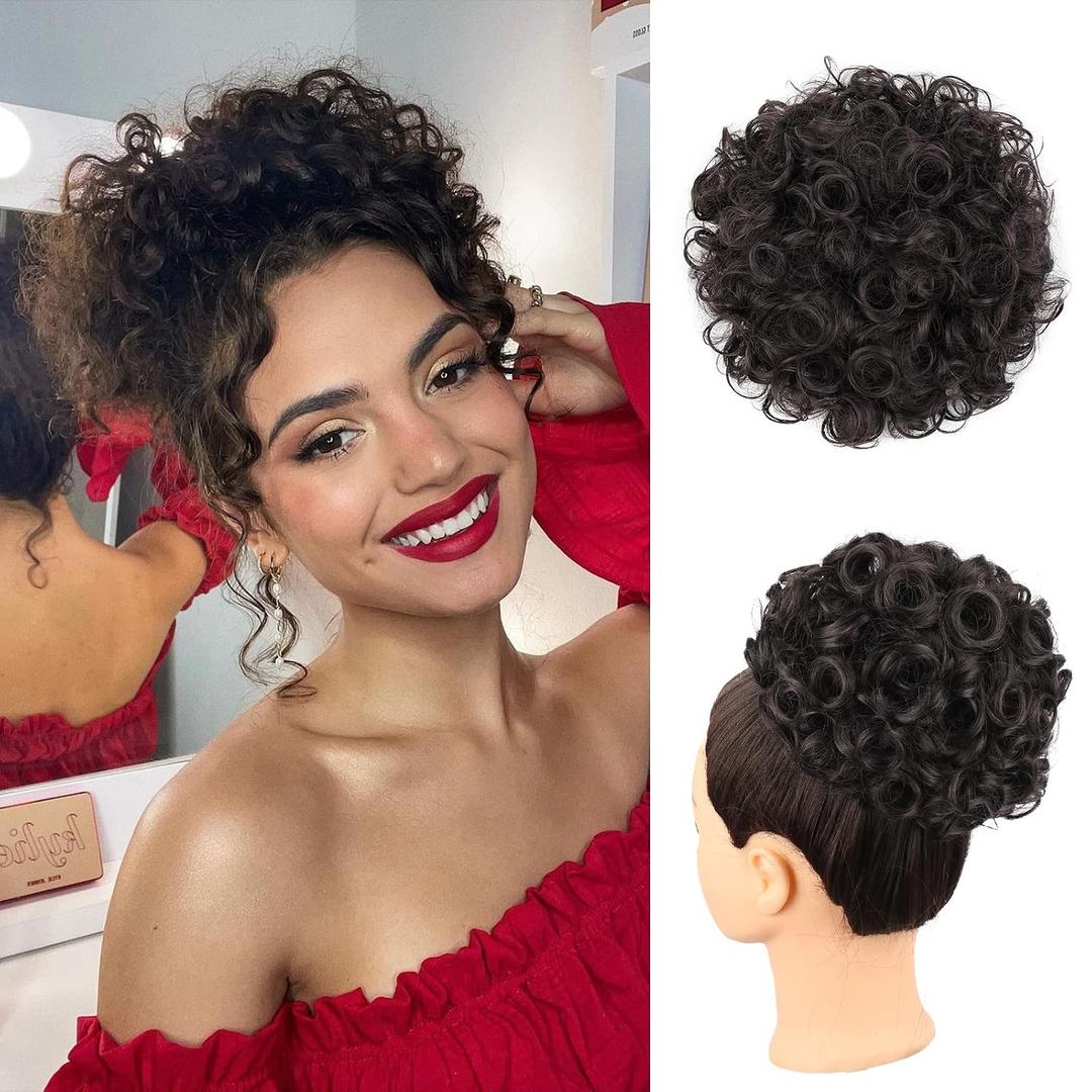 Matthia Messy Bun Hair Piece Curly Wavy Drawstring Ponytail Extensions for Black Women, Synthetic Loose Wave Large Curly Ponytail Extension Clip on Hair Bun Hair Pieces for Women Daily Use(2#)