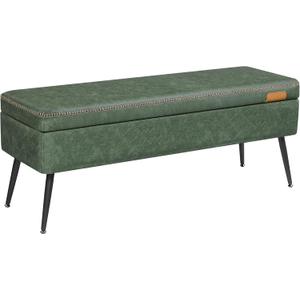 VASAGLE EKHO Collection - Storage Ottoman Bench, Entryway Bedroom Bench, 15 Gallons, Synthetic Leather with Stitching, Mid-Century Modern, Safety Hinges, Loads 660 lb, Forest Green ULOM074C01