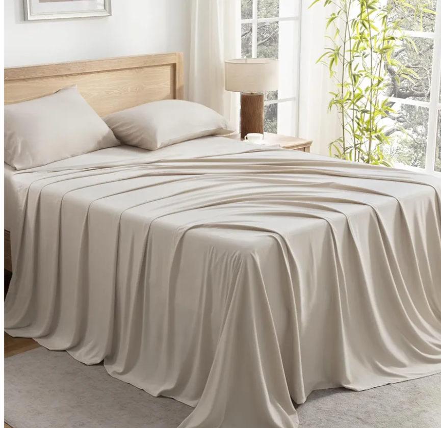 Andency Oatmeal King Size Sheets Set, 100% Viscose Derived from Bamboo, Cooling King Sheets, Deep Pocket Up to 16", Silky Soft Bed Sheets, Hotel Luxury Breathable Bedding Sheets & Pillowcases