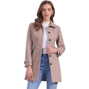 Allegra K Women's Single Breasted Long Outwear Winter Coat with Pockets, X-Small, Dusty Pink