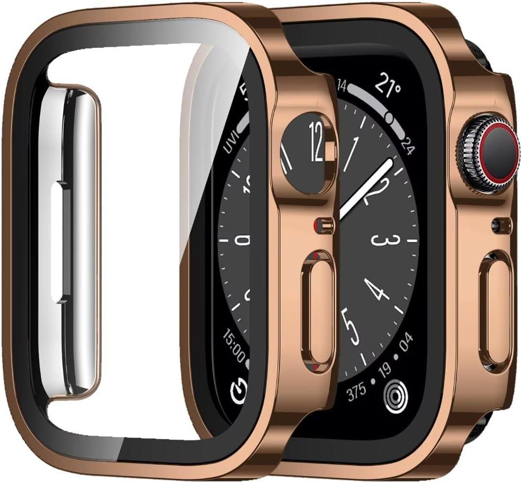 Amizee 2 Pack Case Compatible with Apple Watch Series 9/8/7 41mm Case with Built-in Screen Protector, Ultra-Thin Hard PC Straight Edge Anti-Scratch Protective Cover for iWatch (Rose Gold/Clear)
