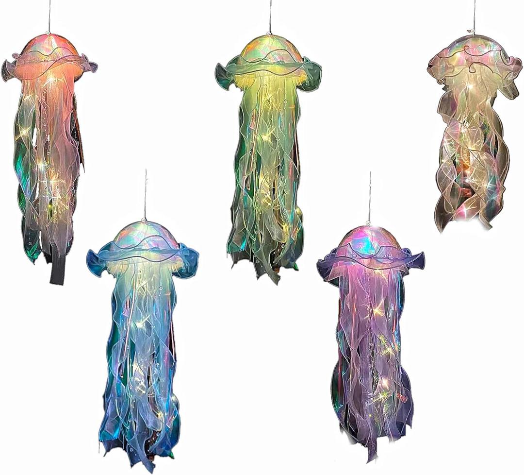 Jellyfish Hanging Decor,Room Decor, Set of 5,Under The sea Party Decorations,Jellyfish Kit for Under The Sea Little Mermaid Party Decoration RPS-IND (Pink/Blue/Purple/Green/White 5pcs)