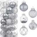 30ct Christmas Ball Ornaments-60mm/2.36" Shatterproof Clear Plastic Xmas Balls Baubles Set with Stuffed Delicate Sparkling, Hanging Christmas Tree Decorations (Silver)
