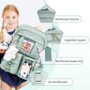 Kawaii Backpack for Girls, Cute Aesthetic Backpack with Pin Accessories Plush Pendant for School Girl Bookbag (Green)