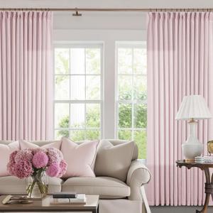 Pinch Pleat Light Pink Semi Sheer Curtains 108 Inches Long for Girls Bedroom Living Room Light Filtering Pleated Linen 108 Inch Curtains Drape Window 2 Panels Set Pink Blush Babys Nursery