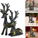 Baluue 2pcs Christmas Reindeer Figurines Resin Sitting Standing Deer Statue Artificial Deer Statues Sculpture Tabletop Ornaments for Cabinet Mantel Shelves Fireplace Accents (Multicolor)