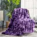 Cozy Bliss Faux Fur Throw Blanket for Couch, Fuzzy Soft Plush Thick Bubble Blanket for Sofa Bedroom Living Room, 50 * 60 Inches Tie-dye Purple
