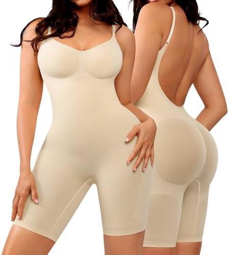SHAPELLX Backless Shapewear for Women Tummy Control Bodysuit Seamless Mid Thigh Butt Lifter Body Shaper XL-XXL Beige