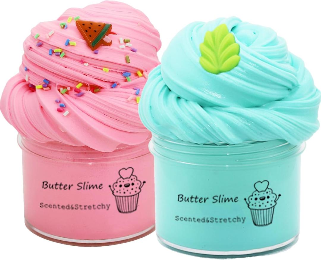 Butter Slime Kit Pink and Blue 2 Pack, Party Favor for Kids, Color and Texture Experience, Stress Relief Toy for Girls and Boy (B/P)