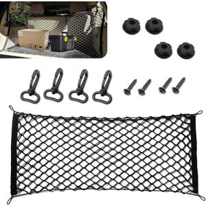 Car Rear Cargo Net, Adjustable Elastic Trunk Storage Organizer Net, 35.43" x 11.81" Double-layer Storage Net with Hooks, Universal Automotive Interior Accessories for Most Cars (Black)