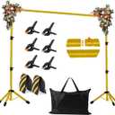 JSungo Backdrop Stand, Adjustable 10x7.5 FT Background Stand Backdrop for Parties, Photo Video Studio, Portable Photography Backdrop Stand with Carrying Bag, 6 Backdrop Clamps, and 2 Stand Bags, Gold (10x7.5ft)
