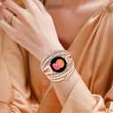 2 x KOREDA Boho Leather Bracelet for Samsung Galaxy Watch 7/6/5/4/FE Band 40mm 44mm/Watch 6 Classic 43mm 47mm/Watch 5 Pro 45mm/Watch 4 Classic/Active 2 Bands Women, 20mm Handmade Multilayer Wrap Jewelry Bands (Rose Gold-Heart Bracelets)