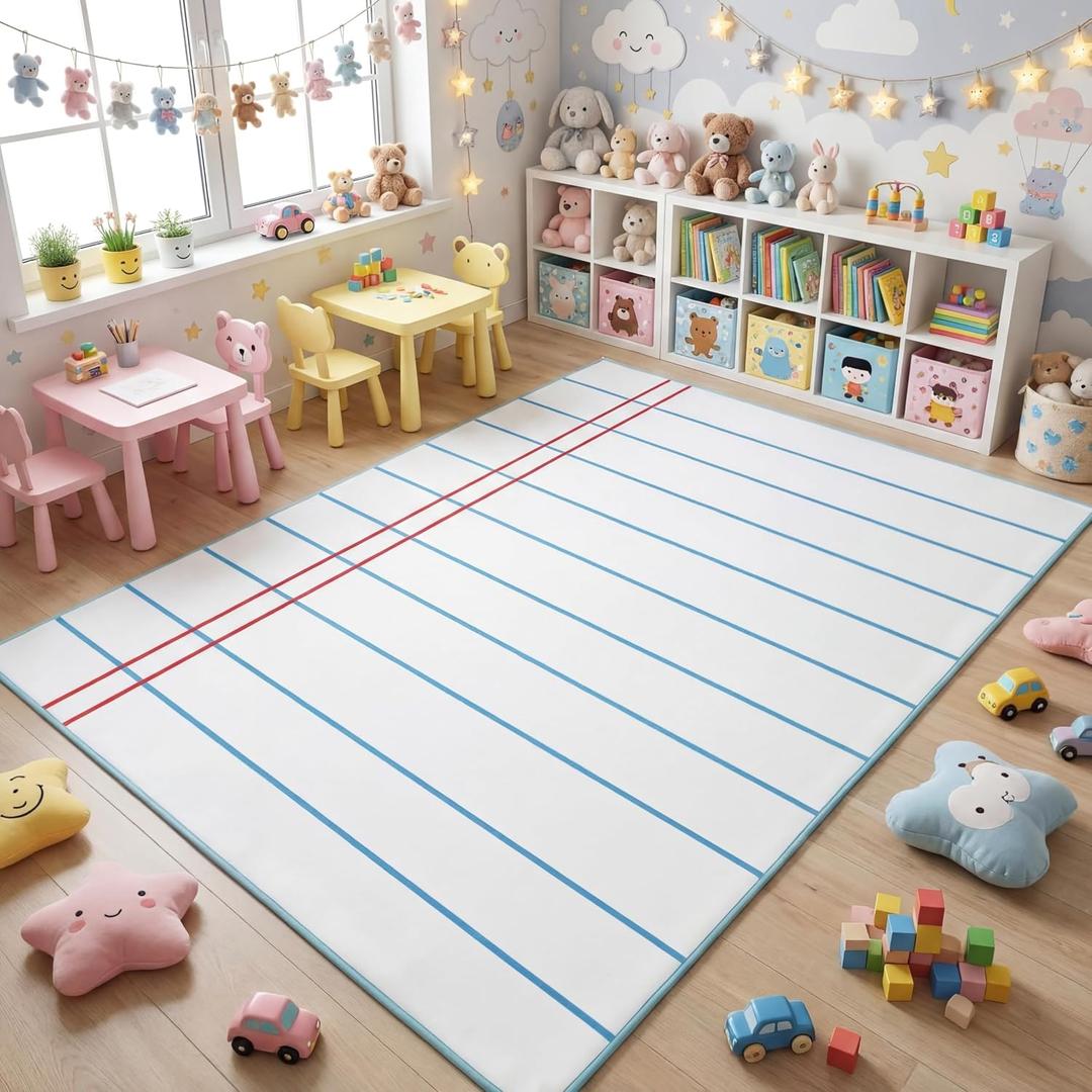 6.6 X 3.9 ft Lined Book Classroom Carpet Non Slip Playmat, 6'7" x 3'11"