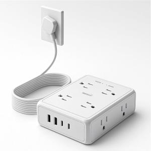 Surge Protector Power Strip 6Ft Flat Extension Cord, 8 Outlets with 4USB Ports,1350 Joules Protection, Ideal for Office, Home, White