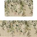 Sage Green Eucalyptus Kitchen Rugs Sets of 2 Non Slip Washable, Botanical Leaves Spring Kitchen Mats for Floor 2 Piece Home Decor