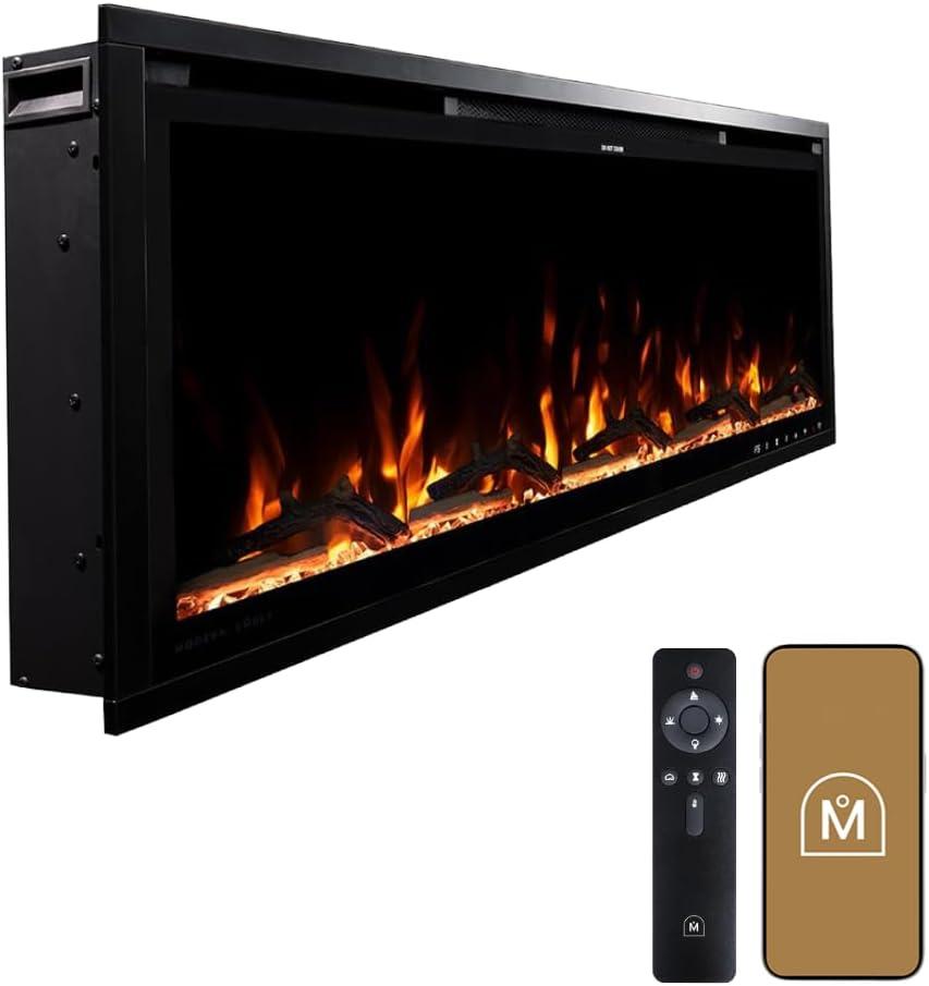 Modern Ember Aerus Slim 42 Inch Smart Linear Electric Fireplace | Recessed in-Wall or Wall-Mount | LED Multiple Flame Colors | Alexa/WiFi Enabled | 4.25” Profile | Remote Included