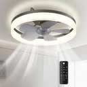 MOTCTQVD 19.7'' Flush Mount Ceiling Fans with Lights, 6 Speeds Low Profile Ceiling Fan with Light and Remote, 3000K-6500K Dimmable Modern LED Fandelier Ceiling Fans for Bedroom