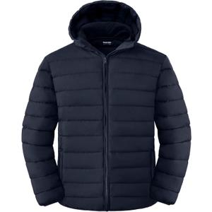 wantdo Men's Big and Tall Lightweight Puffer Jacket Quilted Warm Winter Coat Windproof Winter Jackets with Hood (4X-Large Tall, Navy)