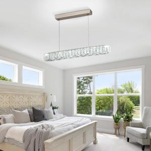 Modern Chandeliers 21.4" Crystal Linear Pendant Lights Kitchen Island Stainless Steel Adjustable Hanging Light Fixtures for Dining Room Kitchen Island (Cool White 6500K)