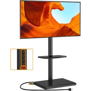 TVON Floor TV Stand with Power Outlet, TV Mount Stand for 32-60 inch TVs up to 88 lbs, Swivel TV Stand Mount with Height Adjustment and Safety Wood Base for Office, Corner, Max VESA 400x400mm