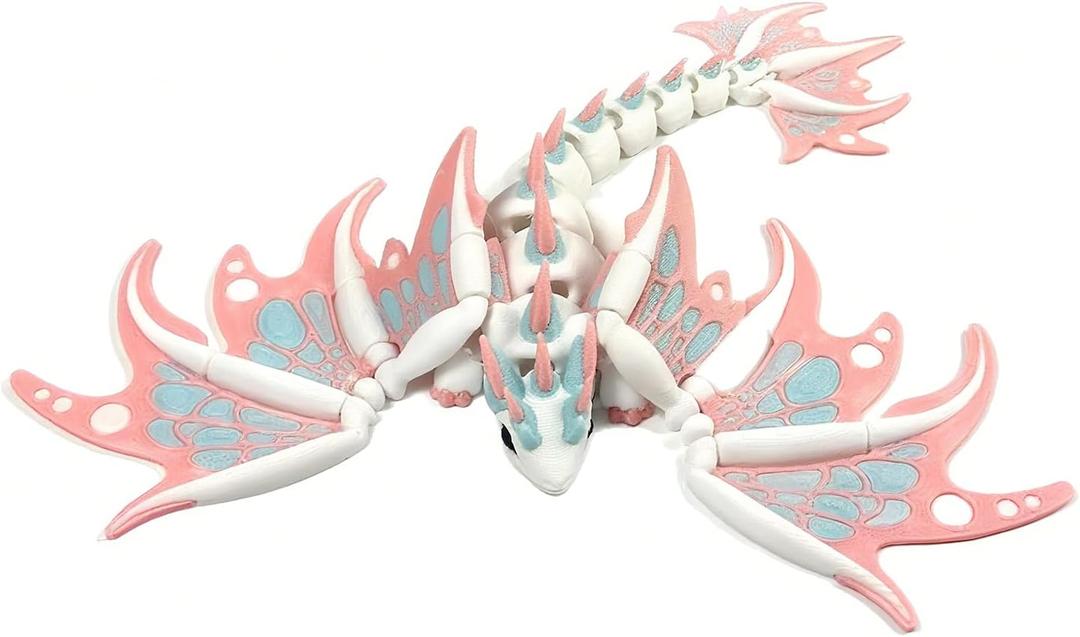 3D Printed Dragon with Wings - Articulated 7 Inch Pink Flying 3D Printed Dragon Toy,3D Printed Animal Fidget Toy for Creative Desk Pet Decor Fun Gift.(Pink)
