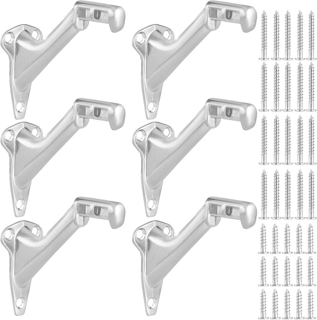LOEQIAN 6 Pack Stair Handrail Brackets, 3 Inch Heavy Duty Railing Bracket With Screws, Wall Mounted for Indoor Outdoor Handrail (Satin Nickel)
