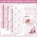 5 Rolls Pink White Bow Wrapping Paper 16 x 39 Inch Per Roll Bachelor Party Decorations Pink White Bow Tissue Printed Wrapping Paper Gift for Bridal Shower Birthday Graduation Party Decor, 3 Style