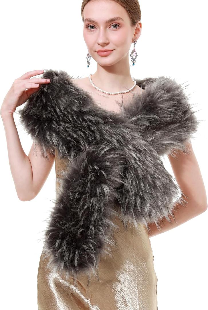 Soul Young Faux Fur Collar Women's Neck Warmer Scarf Wrap (Black)