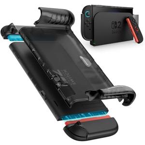 i-Blason for Nintendo Switch 2 Case 2025, Durable Slim Matte Clear Anti-Fingerprint Protective Hard Case with Dockable Comfortable TPU Grip Compatible with Joycon Controller & Docking Station - Black