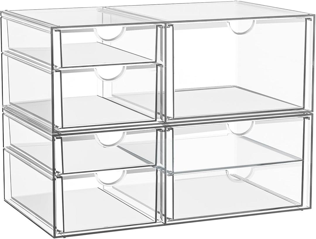 Clear Stackable Storage Drawers, Acrylic Makeup Organizer with 7 Drawers, Bathroom Organizers and Storage, Plastic Bins for For Vanity, Undersink, Kitchen Cabinets, Pantry