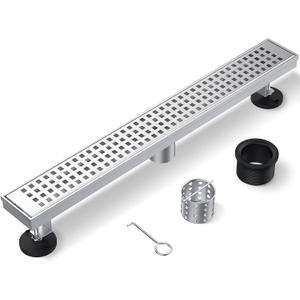 ZEKOO Linear Shower Drain 24 Inch Brushed Nickel,304 Stainless Steel Floor Drain for Bathroom,Rectangular Shower Floor Drain with Grate Removable,Linear Drain