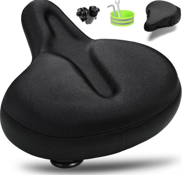 Oversized Bike Seat for Men & Women Comfort, Extra Wide Bicycle Seat Cushion, Comfortable Wing Padded, Large Replacement Saddle for Peloton, Stationary Exercise Bike, Ebike, Cruiser, City Bike