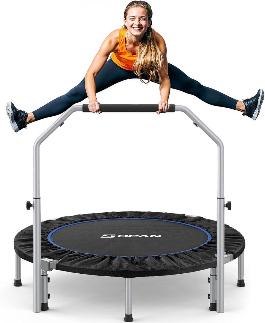 BCAN SP2 48" Foldable Mini Trampoline Max Load 330lbs/440lbs, Fitness Rebounder with Adjustable Foam Handle, Exercise Trampoline for Adults Indoor/Garden Workout | FED Fitness