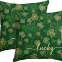 AVOIN colorlife St Patricks Day Lucky Shamrock Throw Pillow Cover, 18 x 18 Inch Clover Golden Shimmer Cushion Case Decoration for Sofa Couch Set of 2