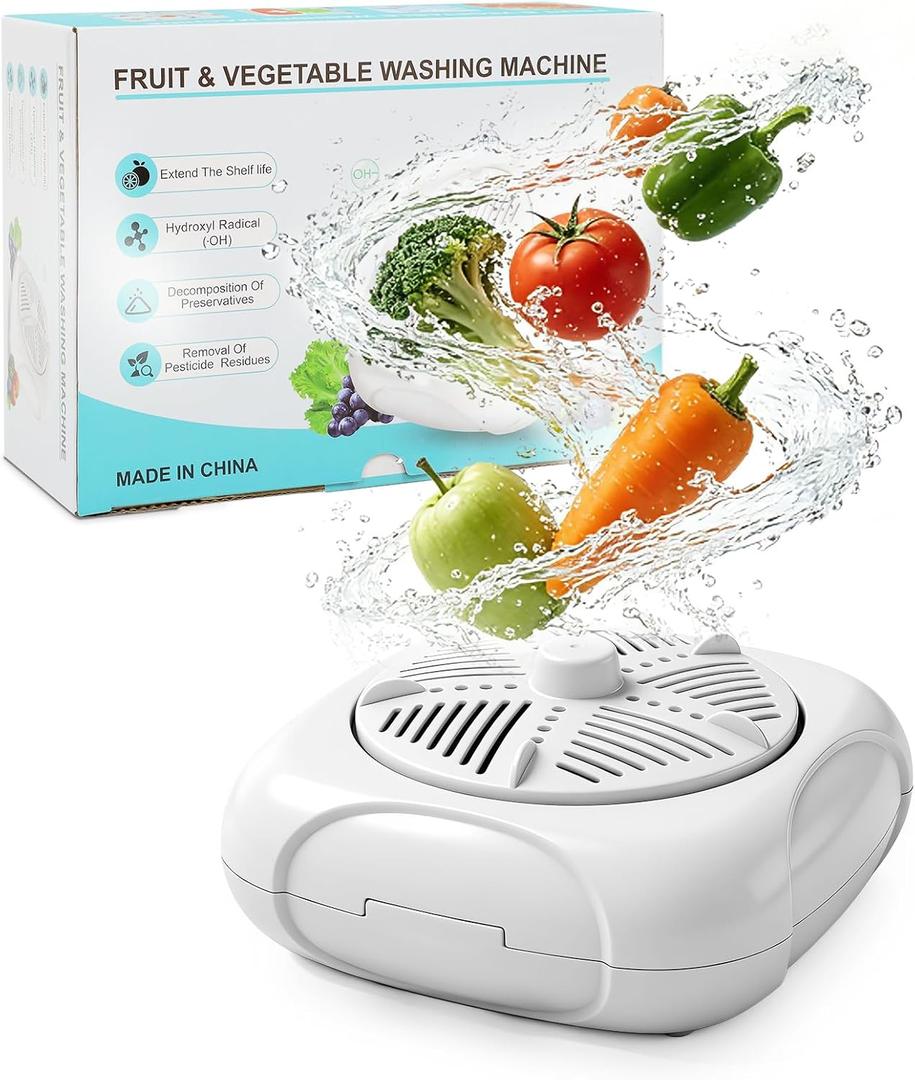 Fruit and Vegetable Washing Machine, Ultrasonic Fruit Veg Cleaner Device with OH-ion Tech, Produce Vegetable Cleaner and Fruit Washer, Plug-In Automatic Veggie Washer for Fruits, Rice